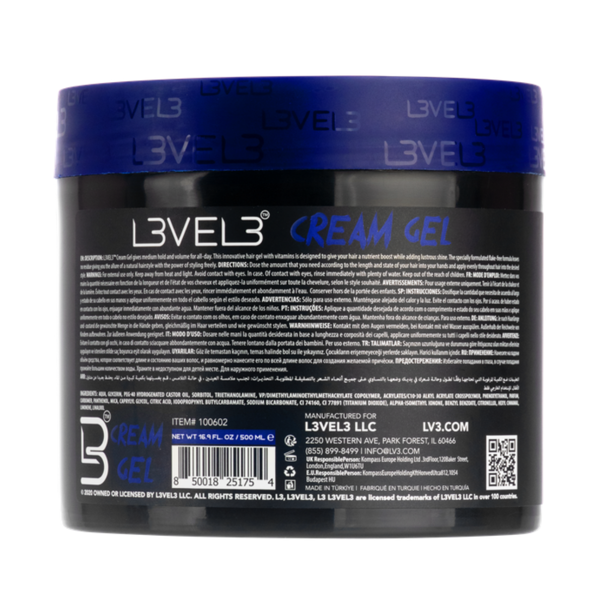 L3VEL3 Hair Gel Cream (Hold 2) - 500ml