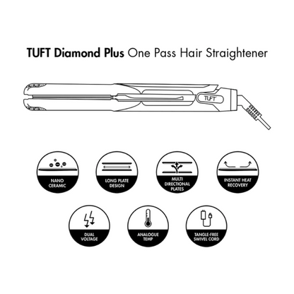 TUFT Diamond Plus 2 Inch Wide Plate Hair Straightener 200W 6609 Maroon