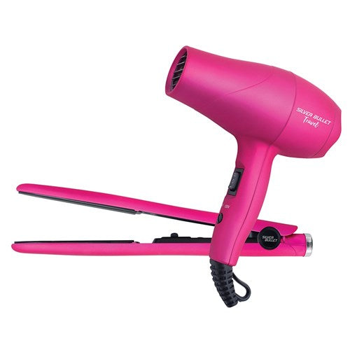 Silver Bullet Luxe Travel Set Dryer 2200w And Straightener Pink