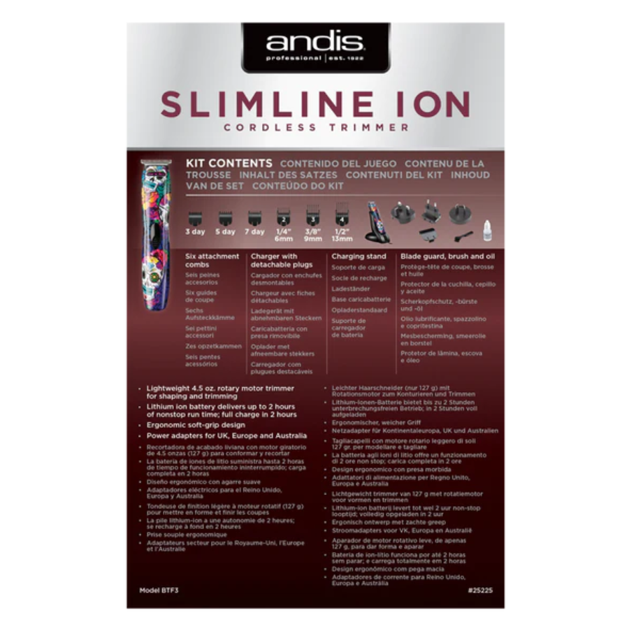 ANDIS Slimline Ion Cord/Cordless Trimmer - Sugar Skull Design