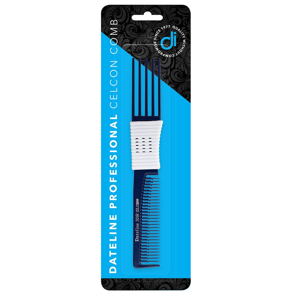 Dateline Professional Blue Celcon Teasing Comb With Rubber Grip And 5 Tails 8 301r - Plastic