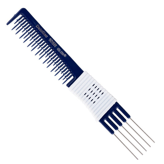 Dateline Professional Blue Celcon Teasing Comb With Rubber Grip And 5 Tails 8 105r - Stainless Steel
