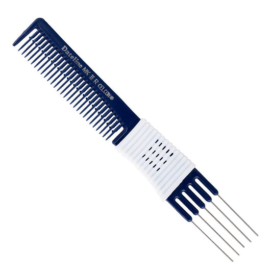 Dateline Professional Blue Celcon Teasing Comb With Rubber Grip And 5 Tails 7 1/2 Mkiir - Stainless Steel