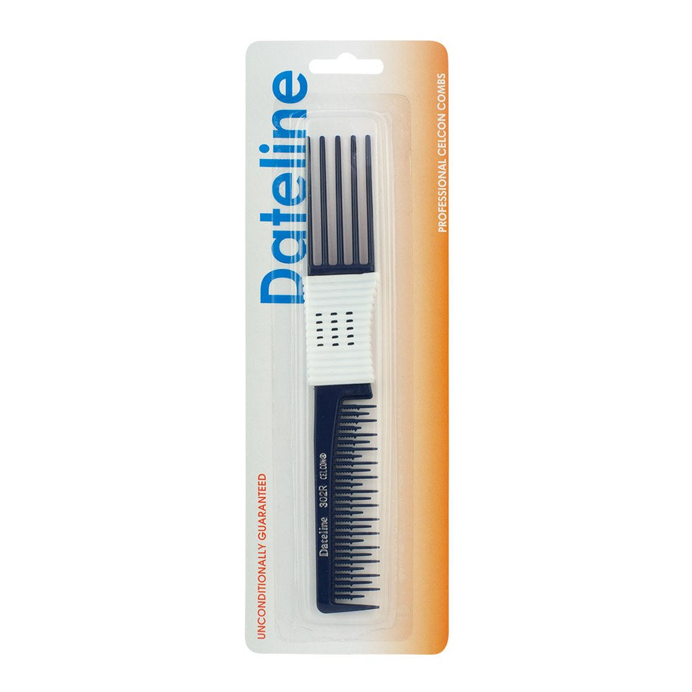 Dateline Professional Blue Celcon Teasing Comb With Rubber Grip And 5 Tails 7 1/2 302r - Plastic