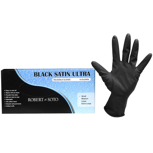 Black Satin Ultra Gloves 10pc - Large