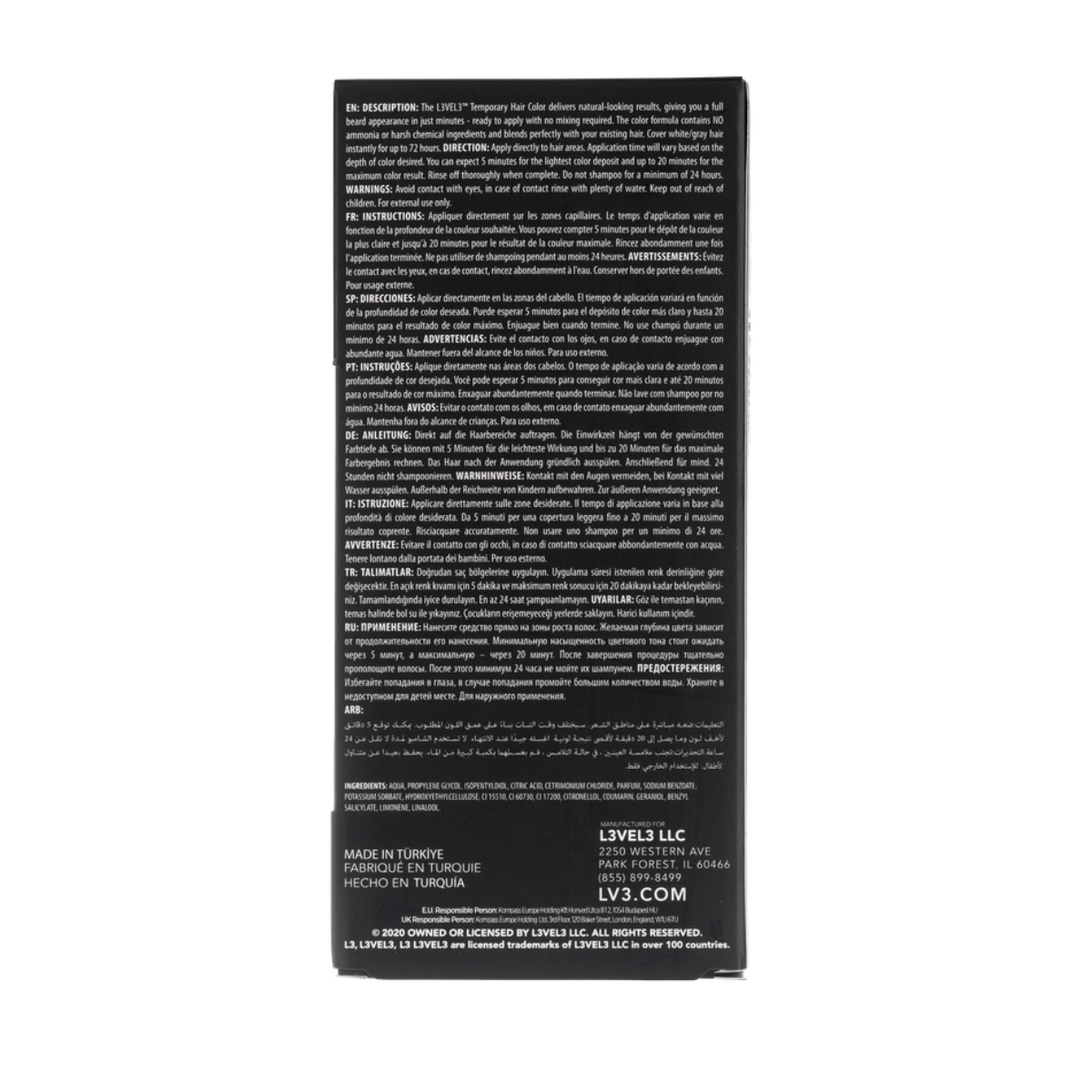 L3VEL3 Temporary Beard Colour Black - 125ml