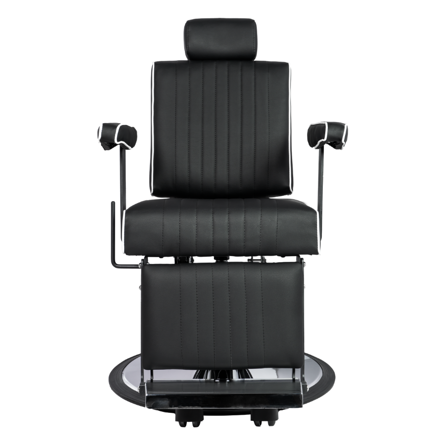 Karma Nerang Barber Chair Black & Chrome with White Piping