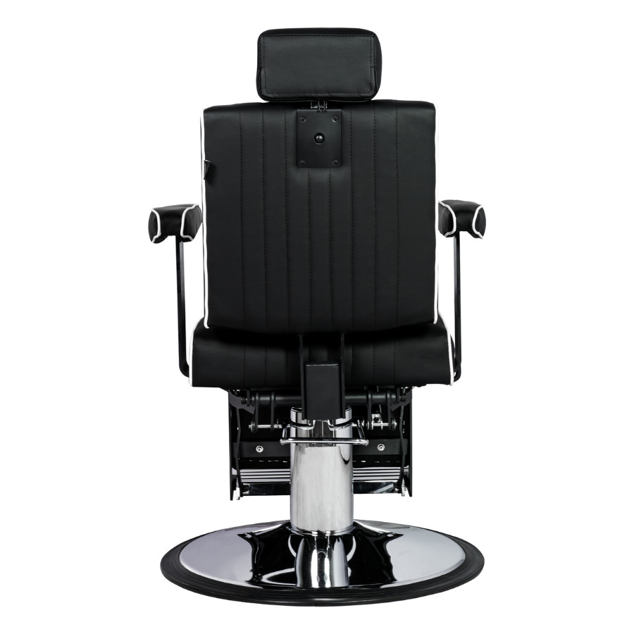 Karma Nerang Barber Chair Black & Chrome with White Piping