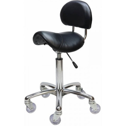 Saddle - With Back Chrome - Black Upholstery W Clicknclean Castors