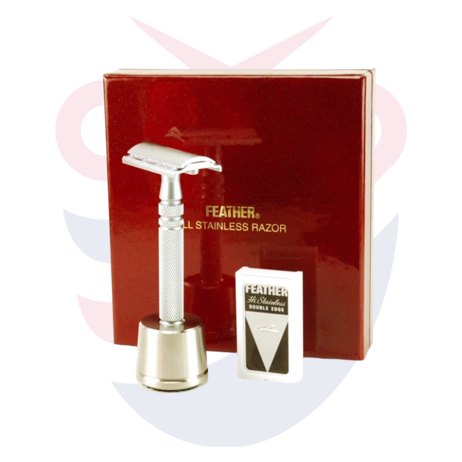 Feather Stainless Steel Double Edge Razor Set With Stand